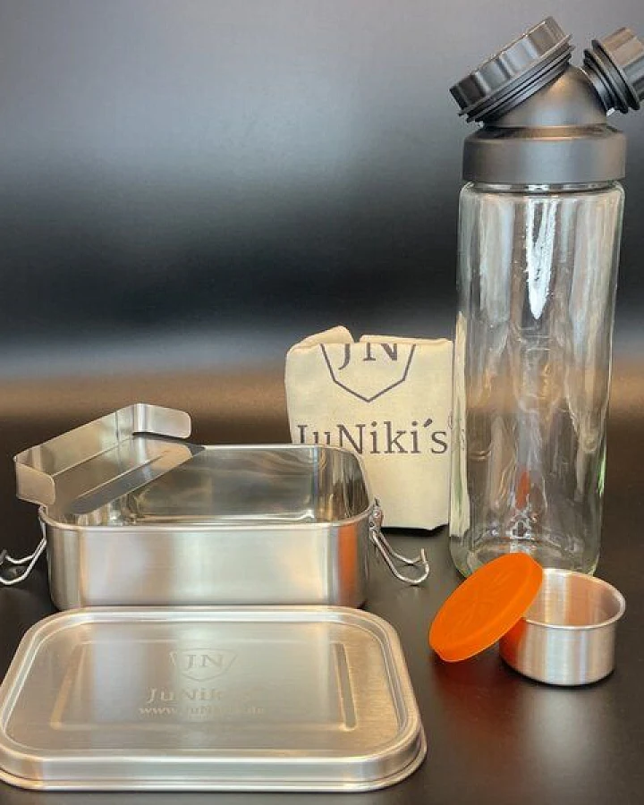 JN JuNiki's Sparset: JuNiki´s® Edelstahl Lunchbox + Würstchen® Trinkverschluss