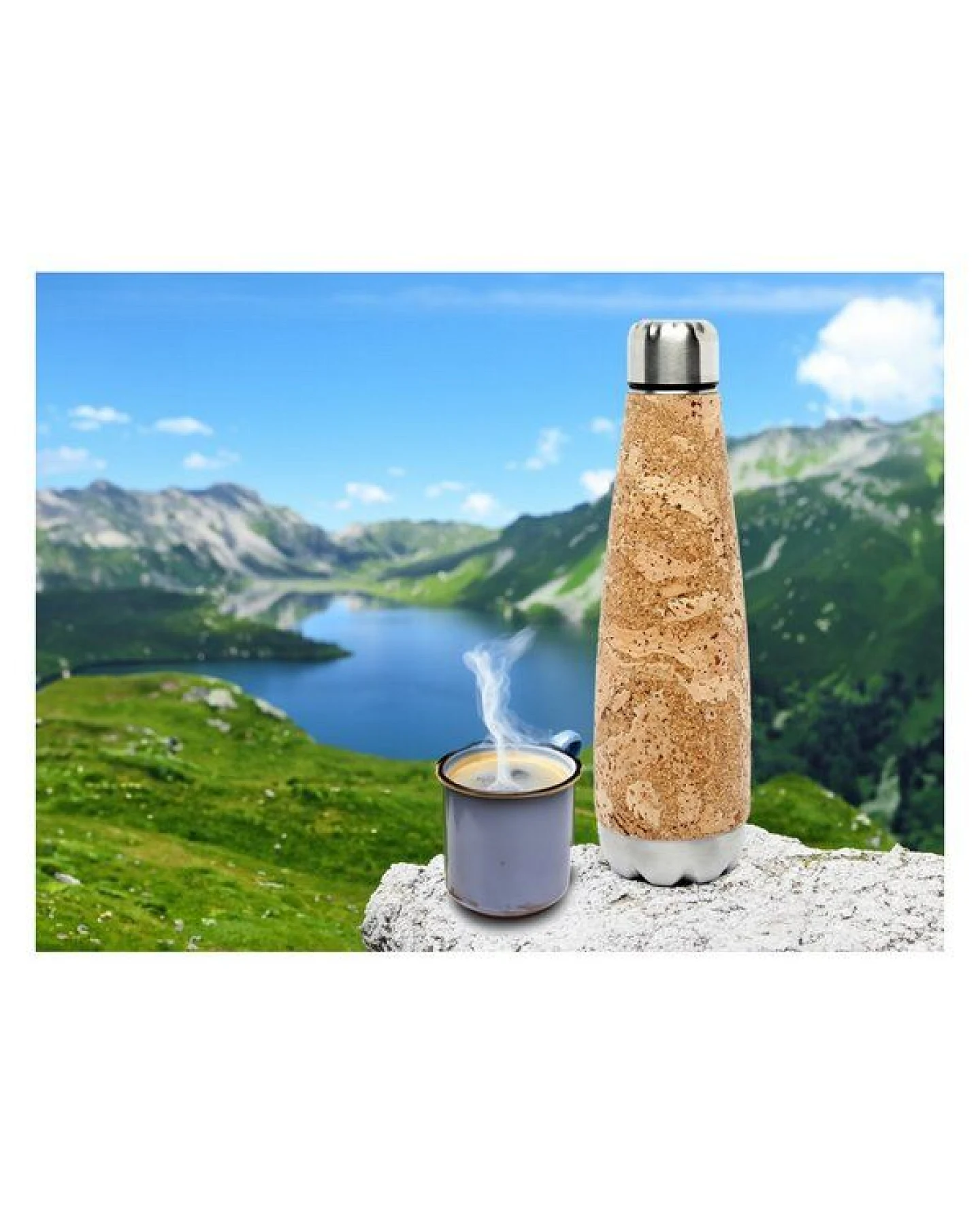 Kork-Deko Trinkflasche aus Edelstahl mit Kork-Mantel, 600 ml – Ansicht 2