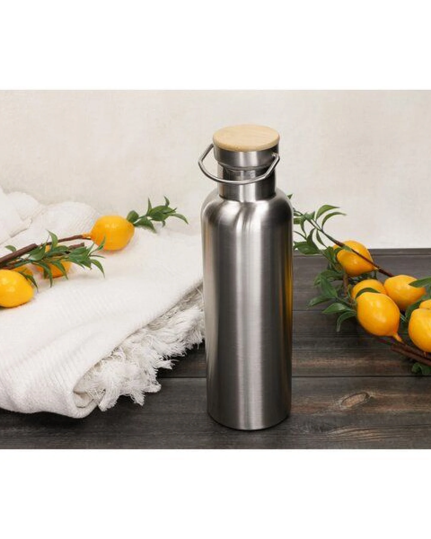 elasto Edelstahl Isolierflasche "Cascada" - Flasche mit Bambusdeckel & Griff – Ansicht 4