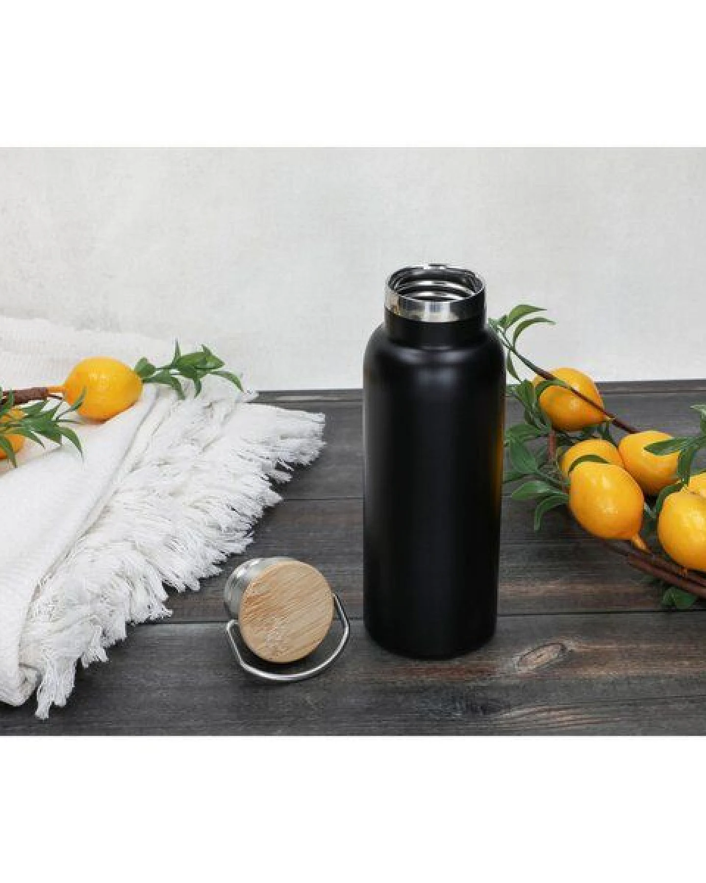 elasto Edelstahl Isolierflasche "Cascada" - Flasche mit Bambusdeckel & Griff – Ansicht 4