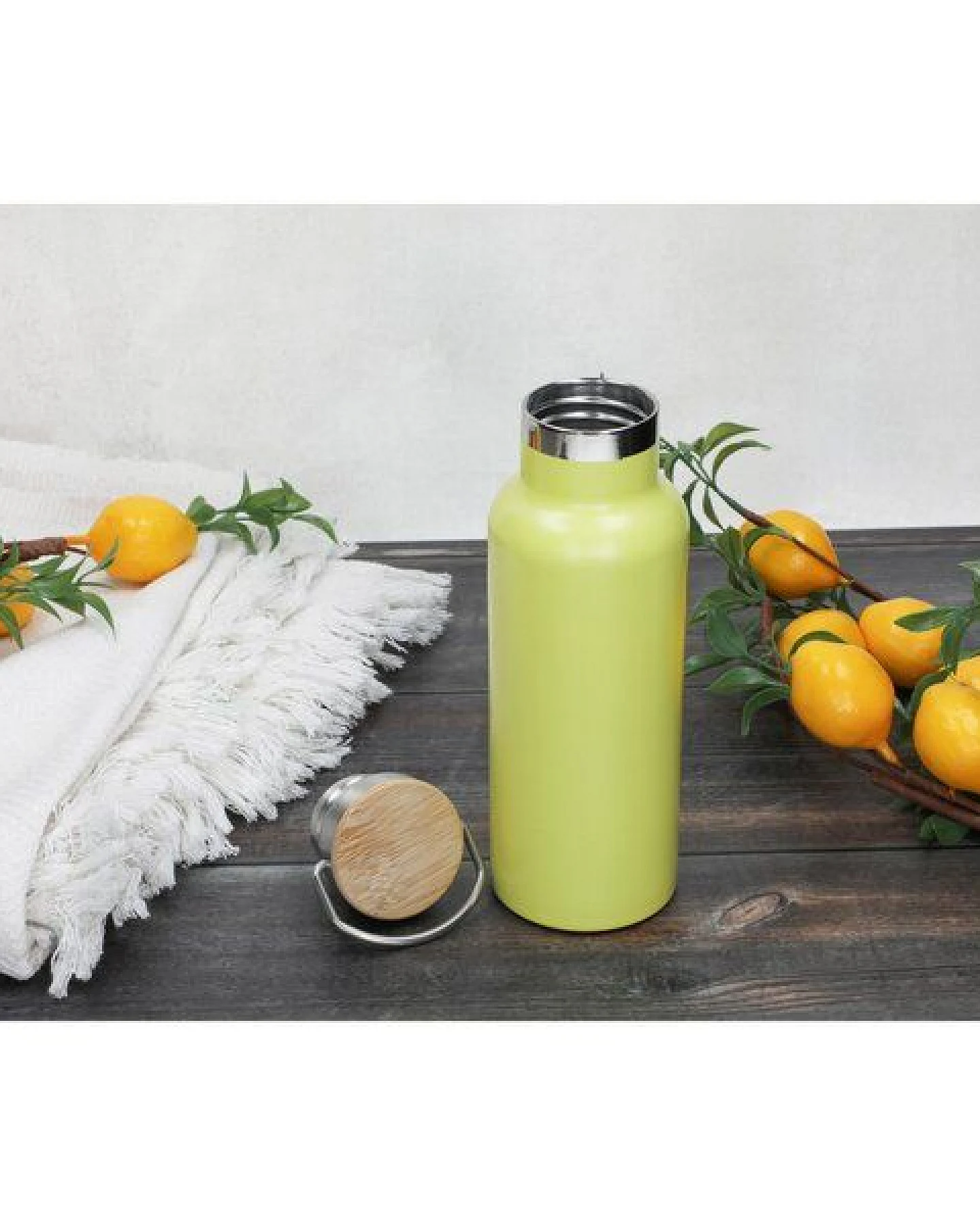 elasto Edelstahl Isolierflasche "Cascada" - Flasche mit Bambusdeckel & Griff – Ansicht 4
