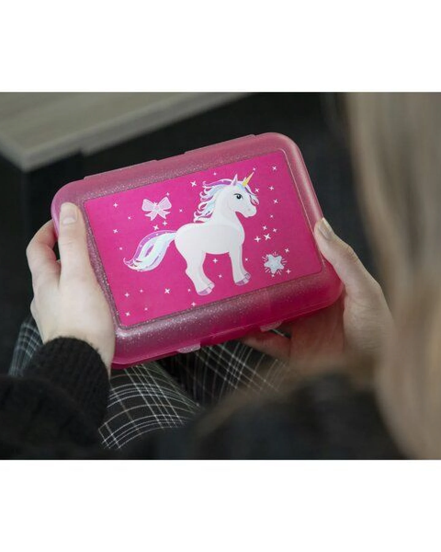 elasto Einhorn Dose - Glitzer Brotzeitbox mit Trennfach spülmaschinengeeignet – Ansicht 2