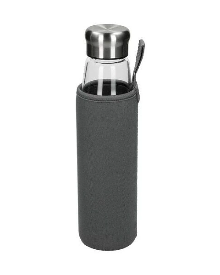 elasto Glasflasche mit Hülle "Life" - Wasserflasche mit Edelstahlverschluss