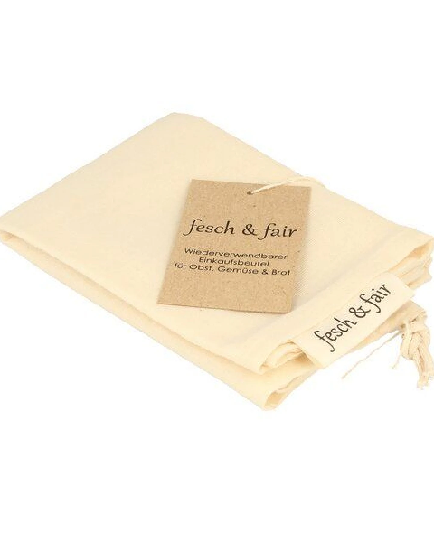 fesch & fair 5er Pack Einkaufsbeutel Bio-Baumwolle & Vegan – Ansicht 2