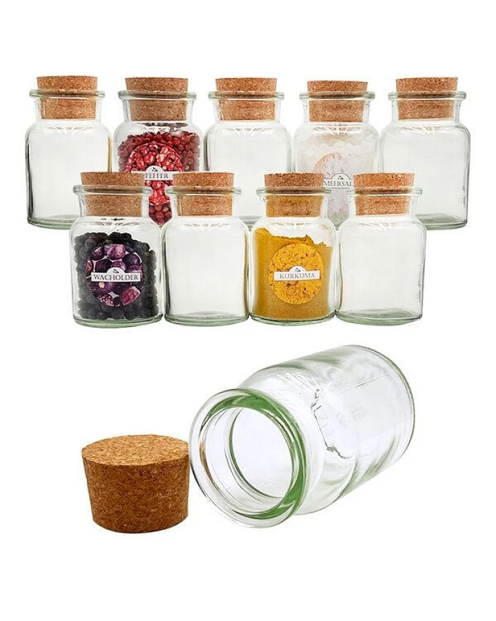 mikken Gewürzgläser mit Korken 10er Set 150 ml rund - Gewürzdose aus Glas