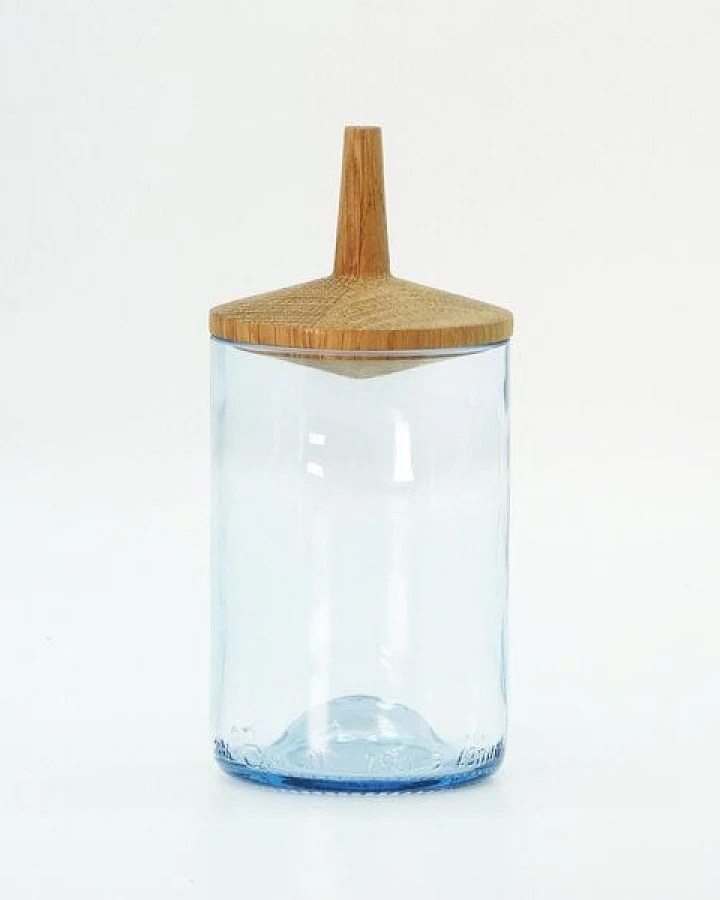 nest-gestaltung Blaues Recyclingglas mit Kreisel-Holzdeckel