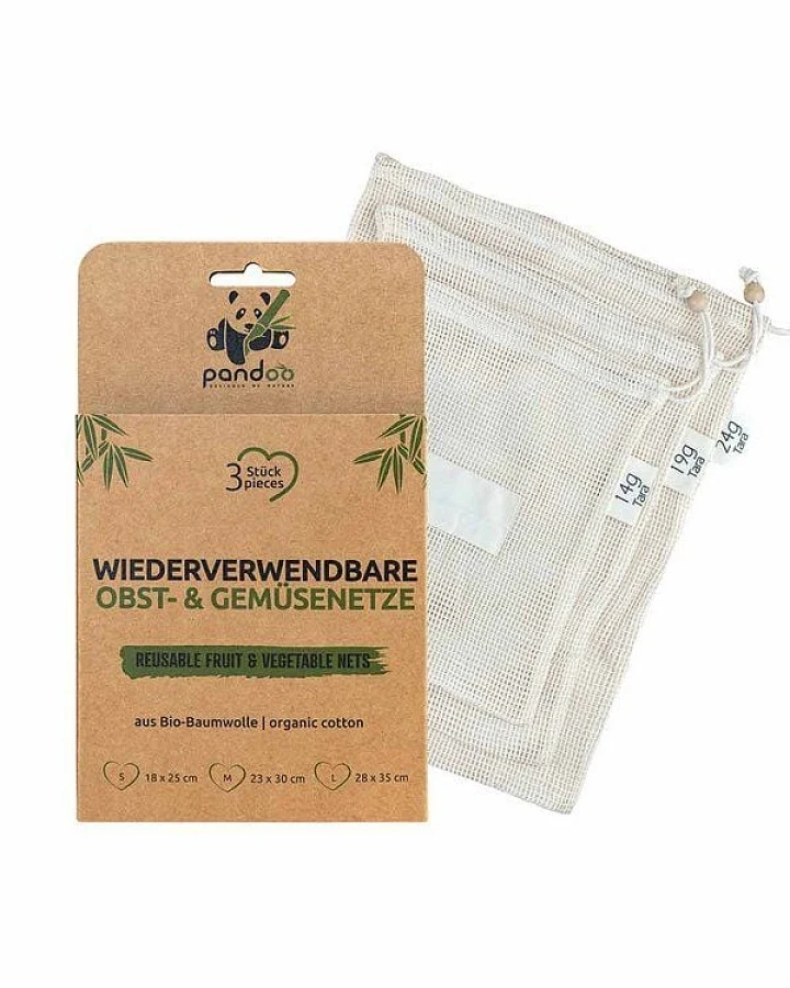 pandoo Gemüsenetze aus Bio-Baumwolle im 3er- oder 6er-Set