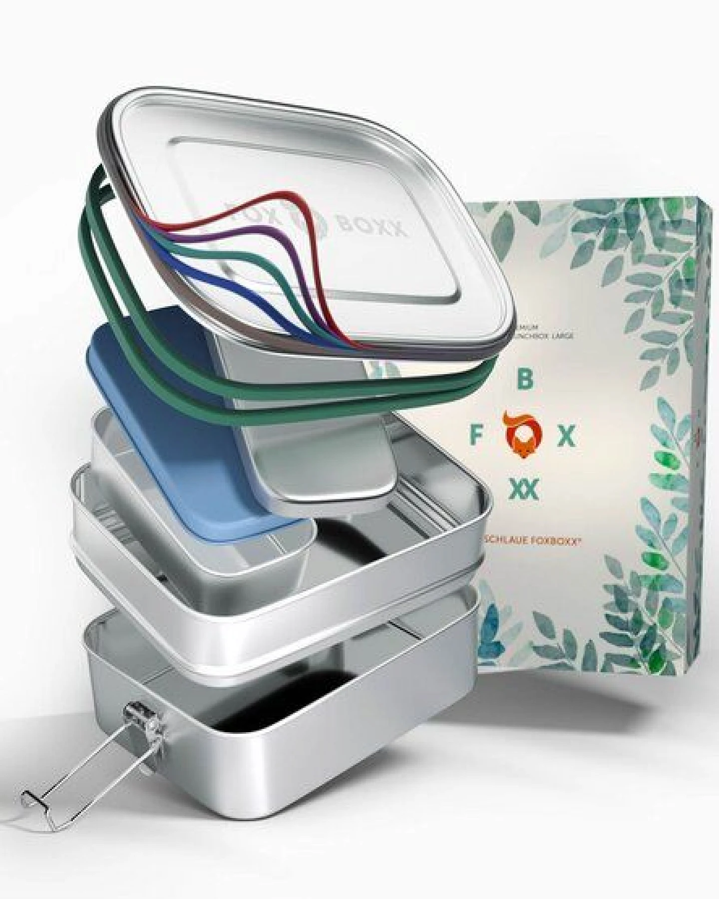 ÖKO Edelstahl Brotdose FOXBOXX MULTI - 2 Ebenen + Trenner + Snackbox 150ml – Ansicht 2