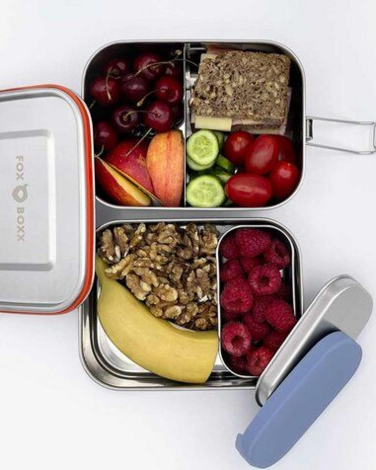 ÖKO Edelstahl Brotdose FOXBOXX MULTI - 2 Ebenen + Trenner + Snackbox 150ml – Ansicht 3