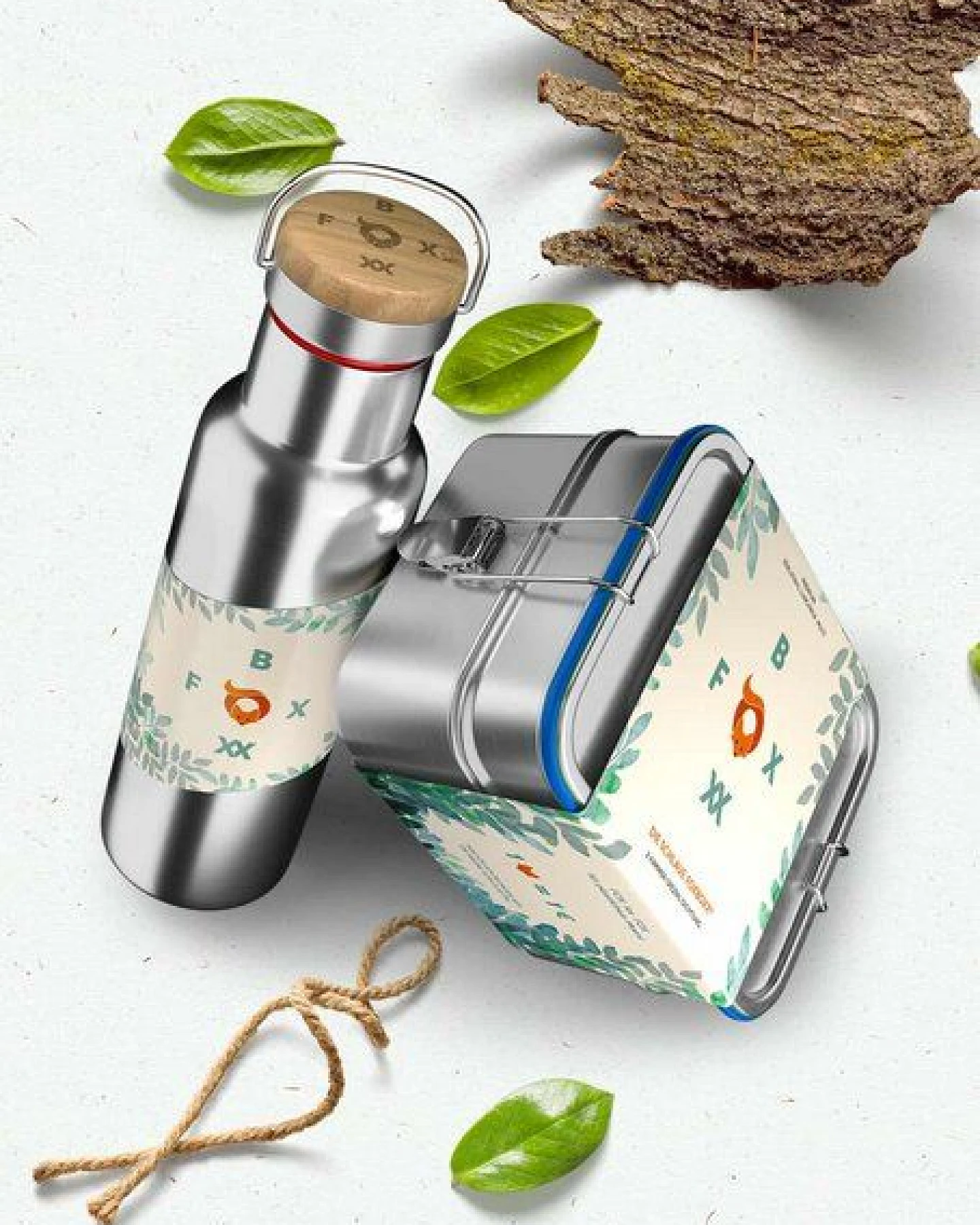 ÖKO Edelstahl Brotdose FOXBOXX MULTI - 2 Ebenen + Trenner + Snackbox 150ml – Ansicht 4