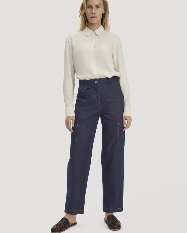 hessnatur Damen Jeans Cargo Barrel Leg aus Bio-Denim - blau - Größe 34