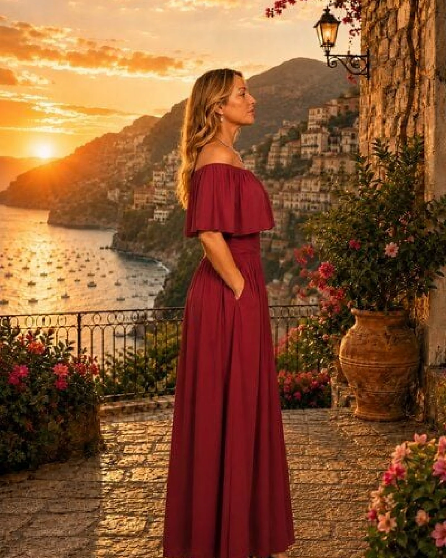Ingoria Eliana Maxikleid mit Carmen-Ausschnitt (Uni) – Ansicht 2