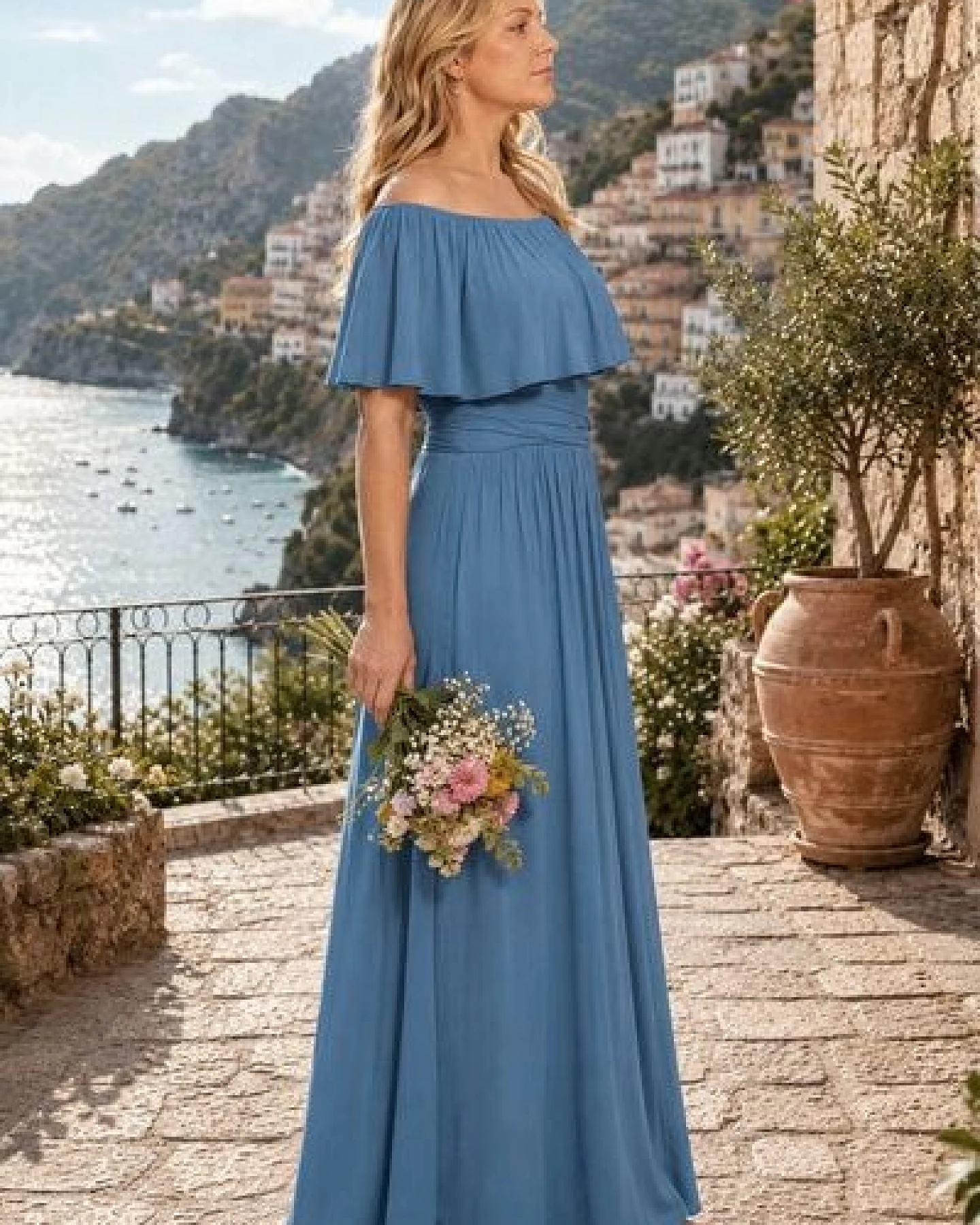 Ingoria Eliana Maxikleid mit Carmen-Ausschnitt (Uni) – Ansicht 2