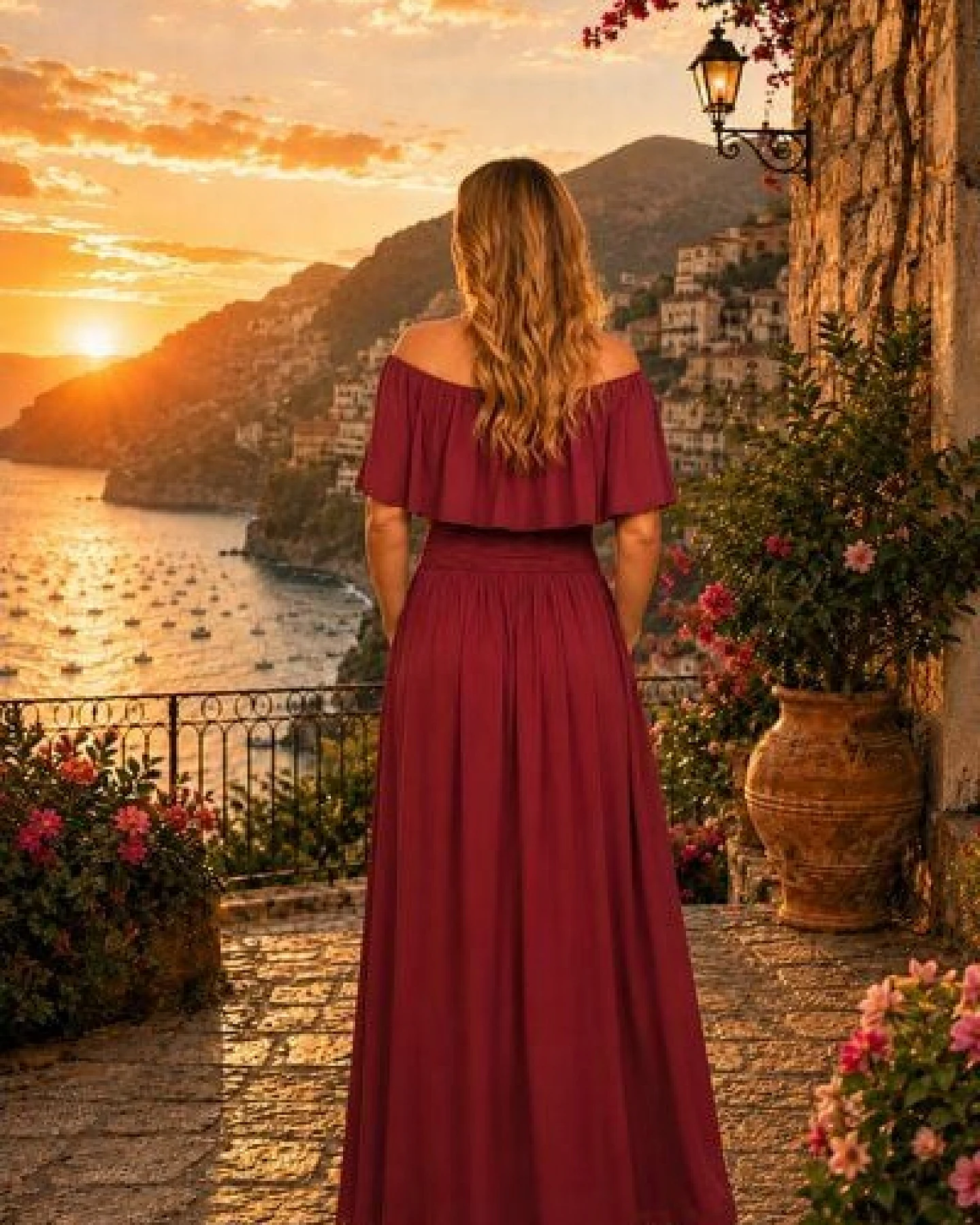 Ingoria Eliana Maxikleid mit Carmen-Ausschnitt (Uni) – Ansicht 3