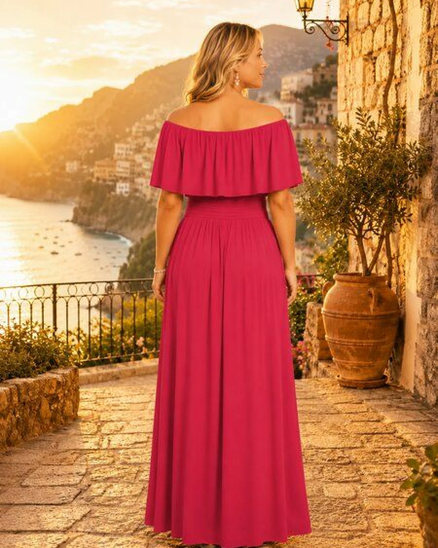 Ingoria Eliana Maxikleid mit Carmen-Ausschnitt (Uni) – Ansicht 3
