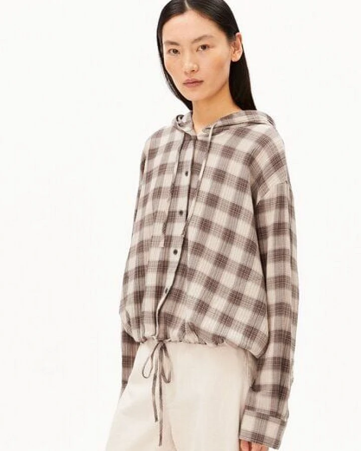 ARMEDANGELS CHECK HOODED Damen Bluse aus Bio-Baumwoll Mix