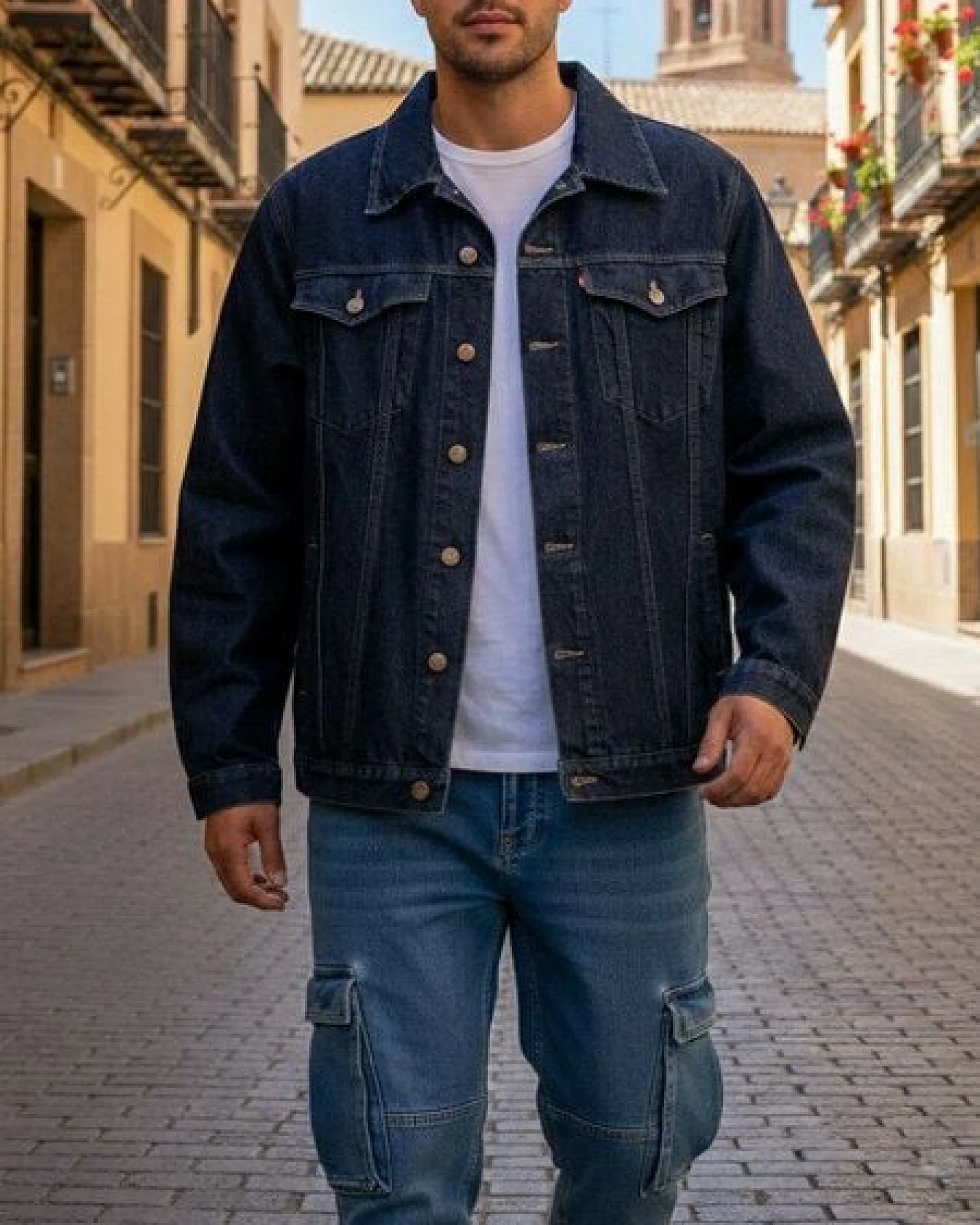 Will's Vegan Shop Recycelte Denim-Jacke Herren – Ansicht 2