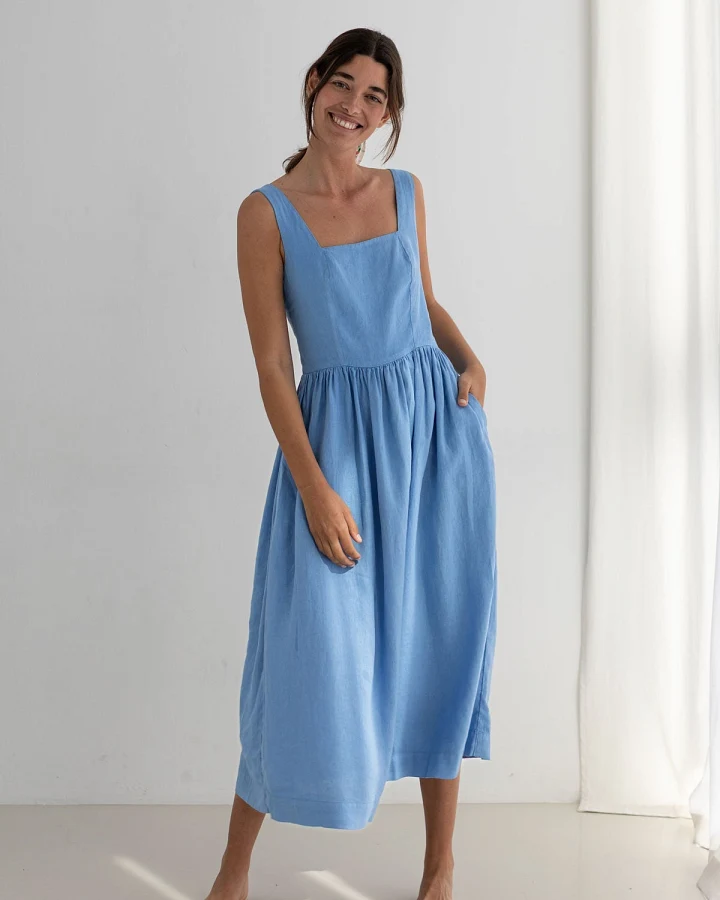 TWOTHIRDS Damen vegan Kleid Formentera In Denimblau