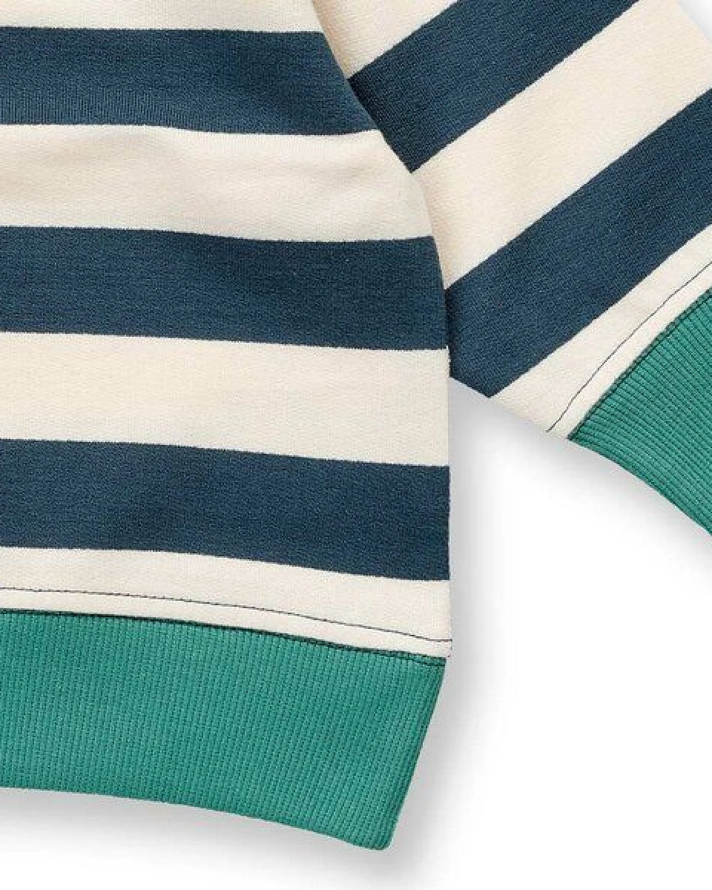 Sense Organics Baby Sweatshirt petrol-weiß geringelt, Modell SIAM – Ansicht 3