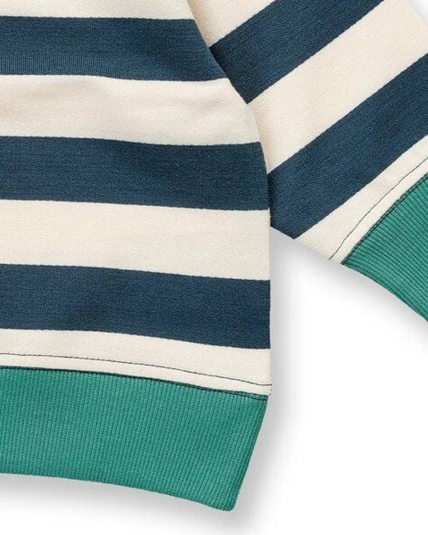 Sense Organics Baby Sweatshirt petrol-weiß geringelt, Modell SIAM – Ansicht 3