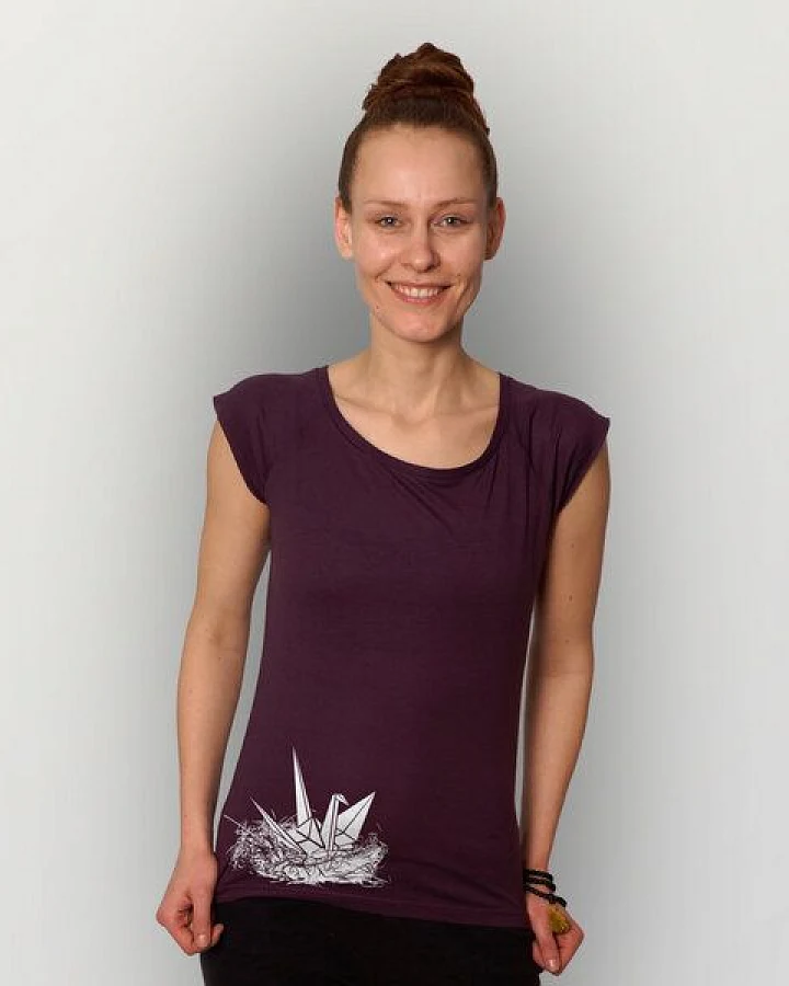 HANDGEDRUCKT RESTPOSTEN "Origami-Kranich" Bamboo Frauen T-Shirt