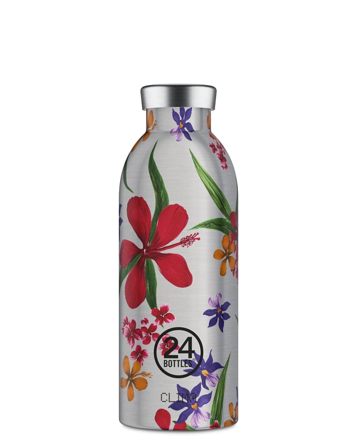 Thermos Trinkflasche aus Edelstahl 500 ml, silber, mit Blumenmuster, Clima Bottle Amnesia - 24Bottles