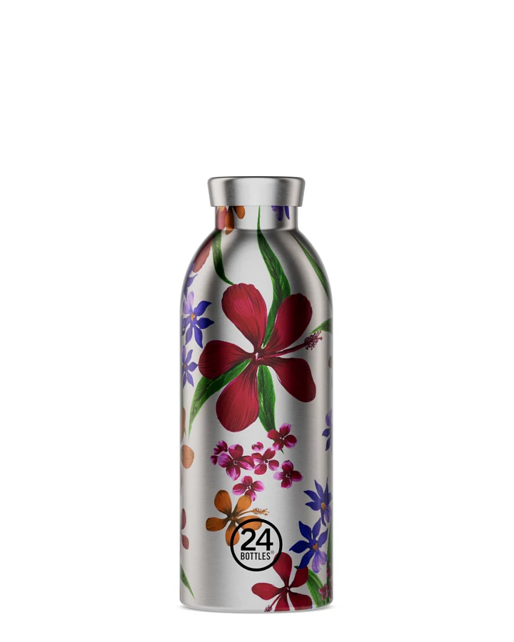 Thermos Trinkflasche aus Edelstahl 500 ml, silber, mit Blumenmuster, Clima Bottle Amnesia - 24Bottles