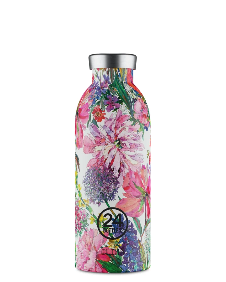 Thermos Trinkflasche aus Edelstahl 500 ml, weiss, mit Blumenmuster, Clima Bottle Begonia - 24Bottles