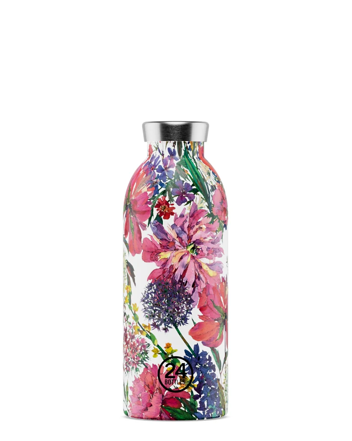 Thermos Trinkflasche aus Edelstahl 500 ml, weiss, mit Blumenmuster, Clima Bottle Begonia - 24Bottles