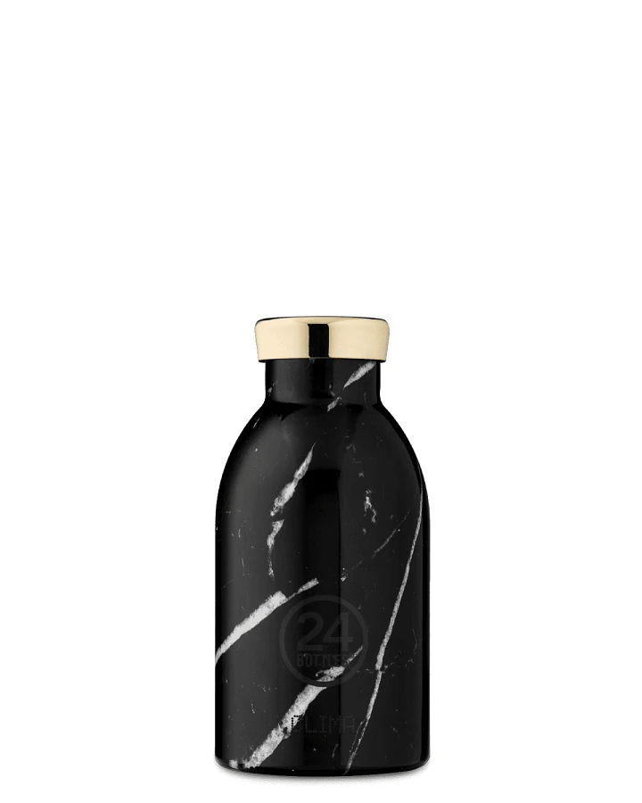 Thermos Trinkflasche aus Edelstahl 330 ml, schwarz, mit Marmor Muster, personalisierbar, Clima Bottle Black Marble - 24Bottles
