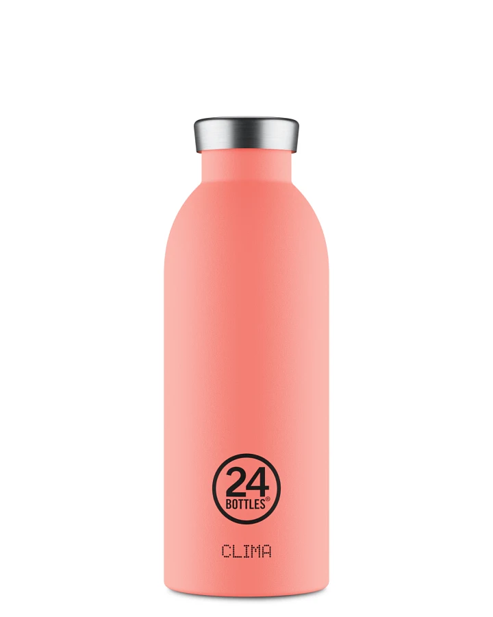Thermos Trinkflasche aus Edelstahl 500 ml, rosé, mit blauem Blumenmuster, personalisierbar, Clima Bottle Blush Rose - 24Bottles