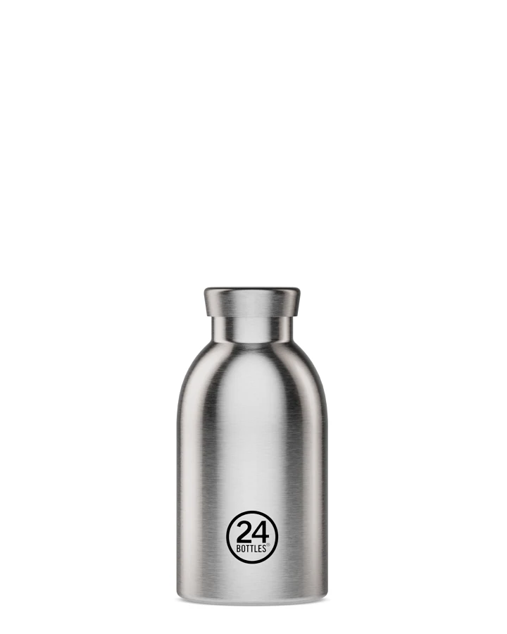 Thermos Trinkflasche aus Edelstahl 330 ml, silber, gebürsteter Edelstahl, personalisierbar, Clima Bottle Brushed Steel - 24Bottles