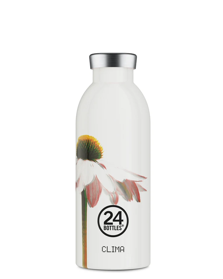 Thermos Trinkflasche aus Edelstahl 500 ml, weiss, mit Blumenmuster, Clima Bottle Lovesong - 24Bottles