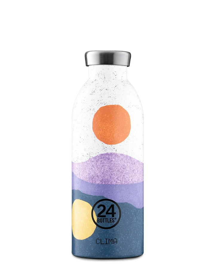 Thermos Trinkflasche aus Edelstahl 500 ml, weiss, mit Sonnenmotiv, Clima Bottle Midnight Sun - 24Bottles