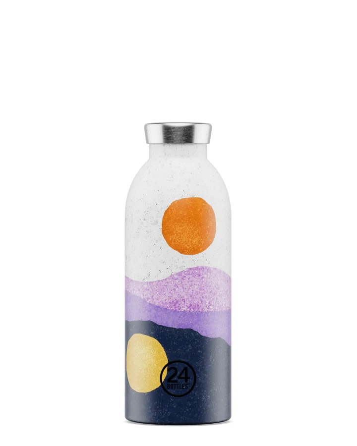 Thermos Trinkflasche aus Edelstahl 500 ml, weiss, mit Sonnenmotiv, Clima Bottle Midnight Sun - 24Bottles