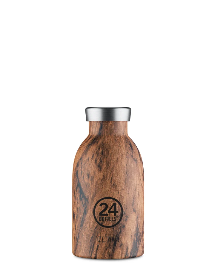 Thermos Trinkflasche aus Edelstahl 330 ml, braun, mit Holz Optik personalisierbar, Clima Bottle Sequoia Wood - 24Bottles