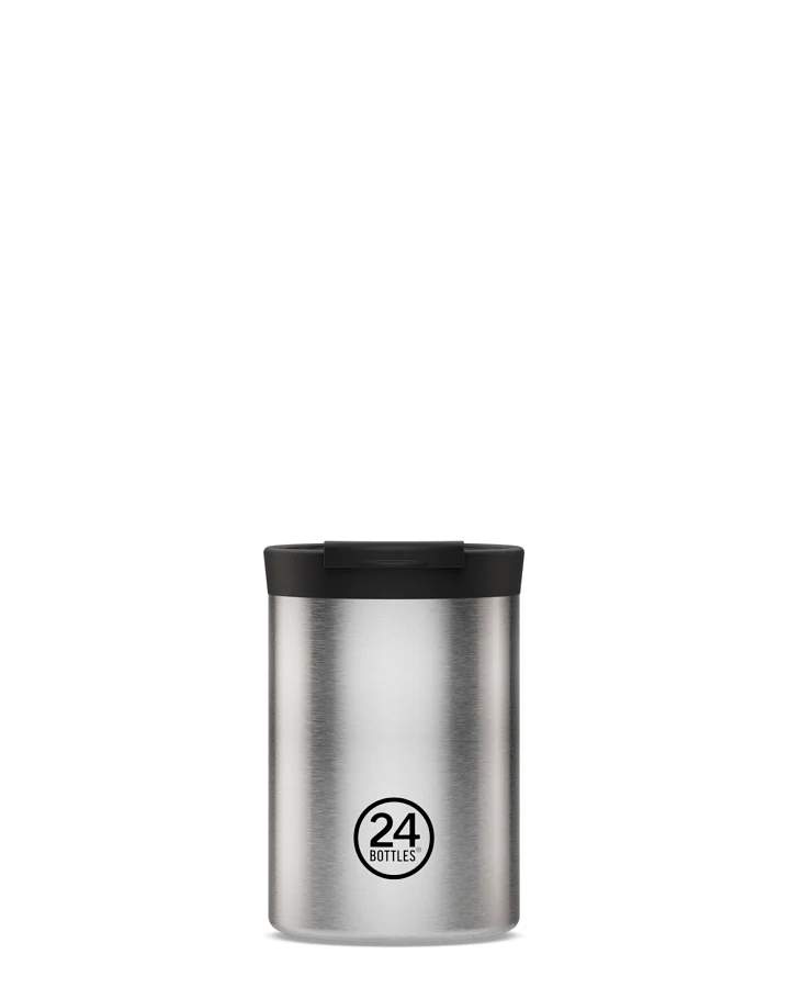Thermos Becher to go, Isolierbecher 350 ml, silber, gebürsteter Edelstahl, personalisierbar, Travel Tumbler Brushed Steel - 24Bottles