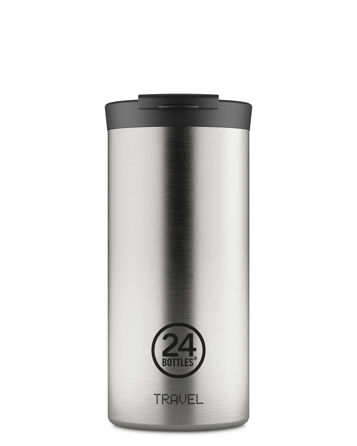 Thermos Becher to go, Isolierbecher 600 ml, weiss, gebürsteter Edelstahl, personalisierbar, Travel Tumbler Brushed Steel - 24Bottles