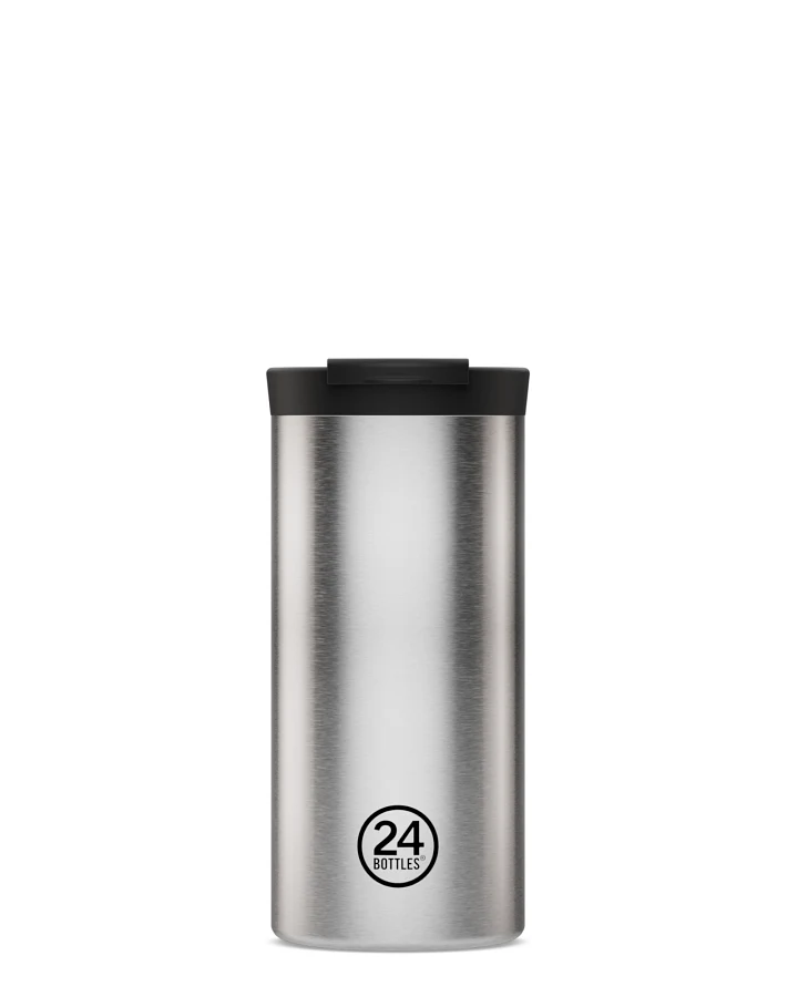 Thermos Becher to go, Isolierbecher 600 ml, weiss, gebürsteter Edelstahl, personalisierbar, Travel Tumbler Brushed Steel - 24Bottles