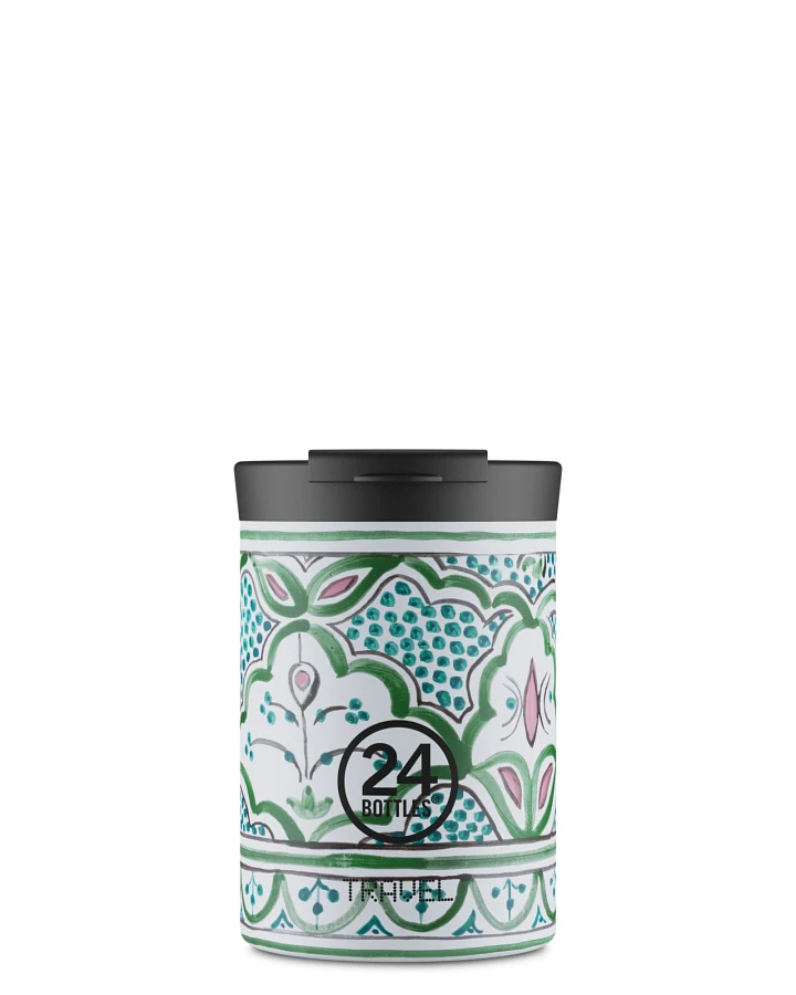 Thermos Becher to go, Isolierbecher 350 ml, weiss, mit abstraktem Muster, Travel Tumbler Marrakech - 24Bottles