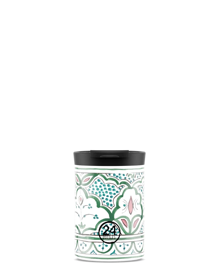 Thermos Becher to go, Isolierbecher 350 ml, weiss, mit abstraktem Muster, Travel Tumbler Marrakech - 24Bottles