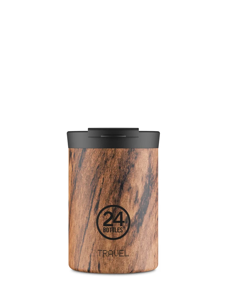 Thermos Becher to go, Isolierbecher 350 ml, braun, mit Holz Optik personalisierbar, Travel Tumbler Sequoia Wood - 24Bottles
