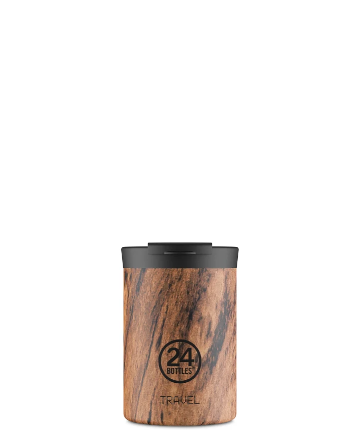Thermos Becher to go, Isolierbecher 350 ml, braun, mit Holz Optik personalisierbar, Travel Tumbler Sequoia Wood - 24Bottles