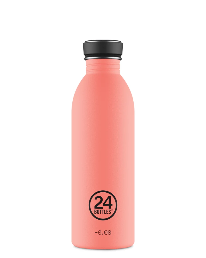 Trinkflasche aus Edelstahl 500 ml, rosé, mit blauem Blumenmuster, personalisierbar, Urban Bottle Blush Rose - 24Bottles