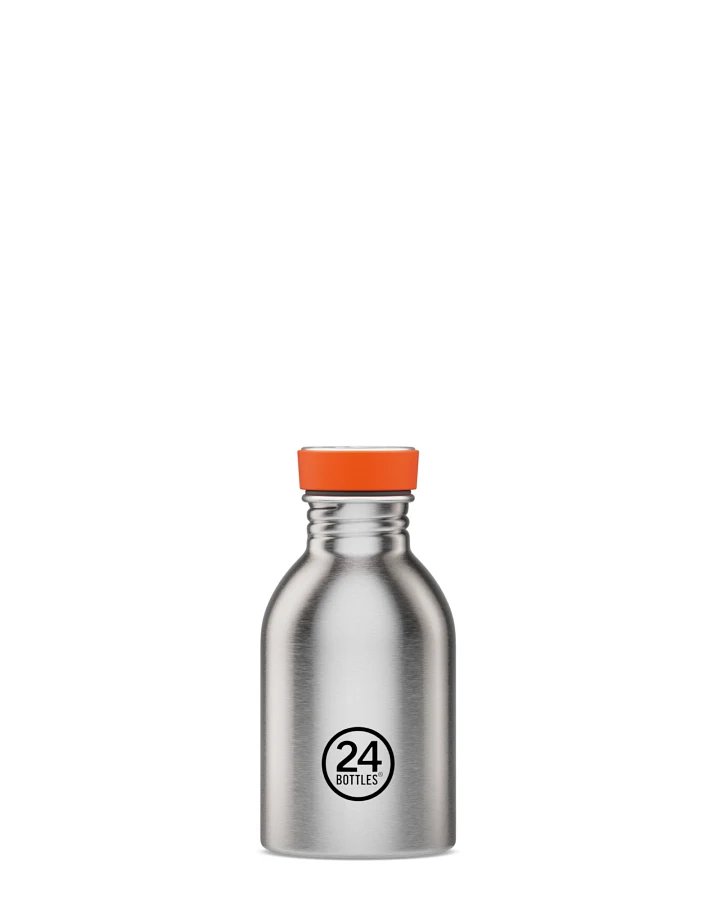 Produktseite: Trinkflasche aus Edelstahl 250 ml, silber, gebürsteter Edelstahl, personalisierbar, Urban Bottle Brushed Steel - 24Bottles