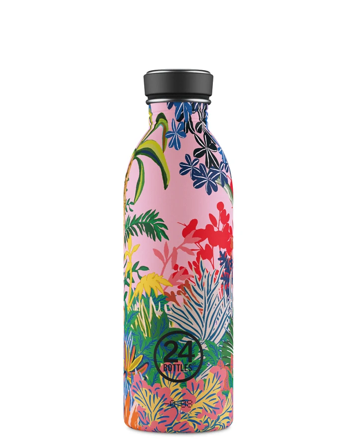 Trinkflasche aus Edelstahl 500 ml, pink, mit Blumenmuster, Urban Bottle Pink Paradise - 24Bottles
