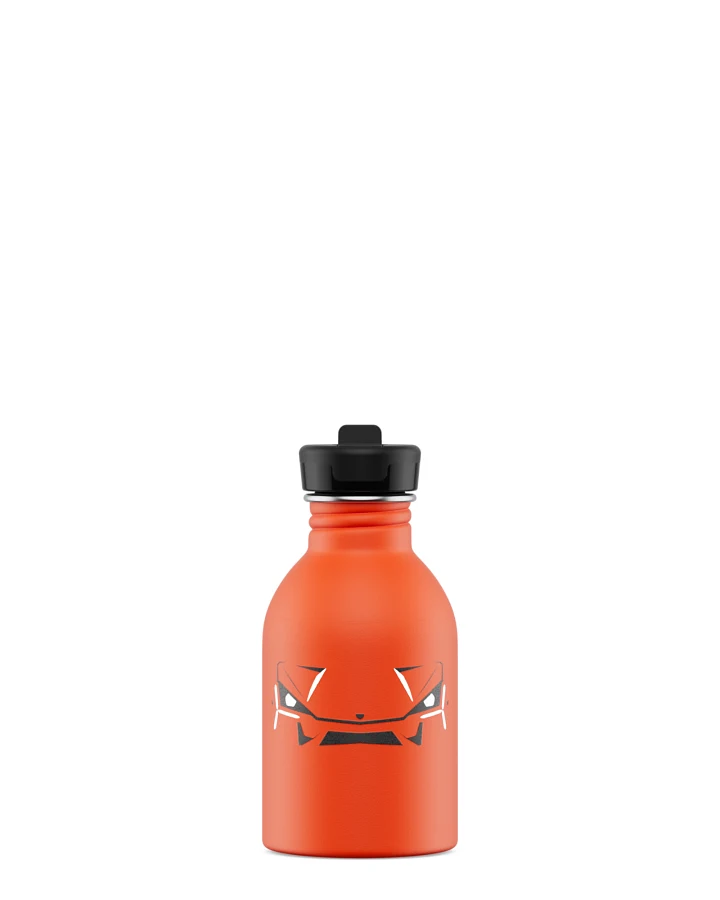 Kinderwasserflasche Edelstahl mit Strohhalm, BPA-frei 250 ml, orange, Kids Bottle Lamborghini Revuelto - 24Bottles