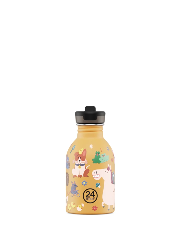 Kinderwasserflasche Edelstahl mit Strohhalm, BPA-frei 250 ml, , Kids Bottle Farm Friends - 24Bottles