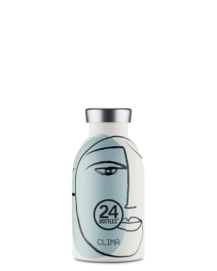 Thermos Trinkflasche aus Edelstahl 330 ml, weiss, mit abstrakter Kunst, personalisierbar, Clima Bottle White Calypso - 24Bottles
