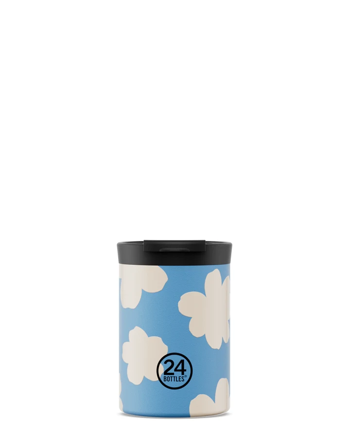 Thermos Becher to go, Isolierbecher 350 ml, blau, mit blauem Blumenmuster, personalisierbar, Travel Tumbler Daydreaming - 24Bottles